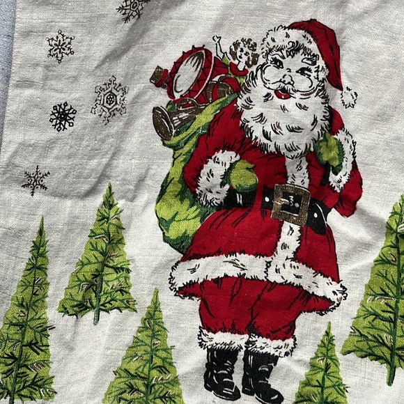 Vintage Parisian Prints Santa Claus Linen Kitchen Tea Towel Christmas Retro 50’s - Picture 4 of 9